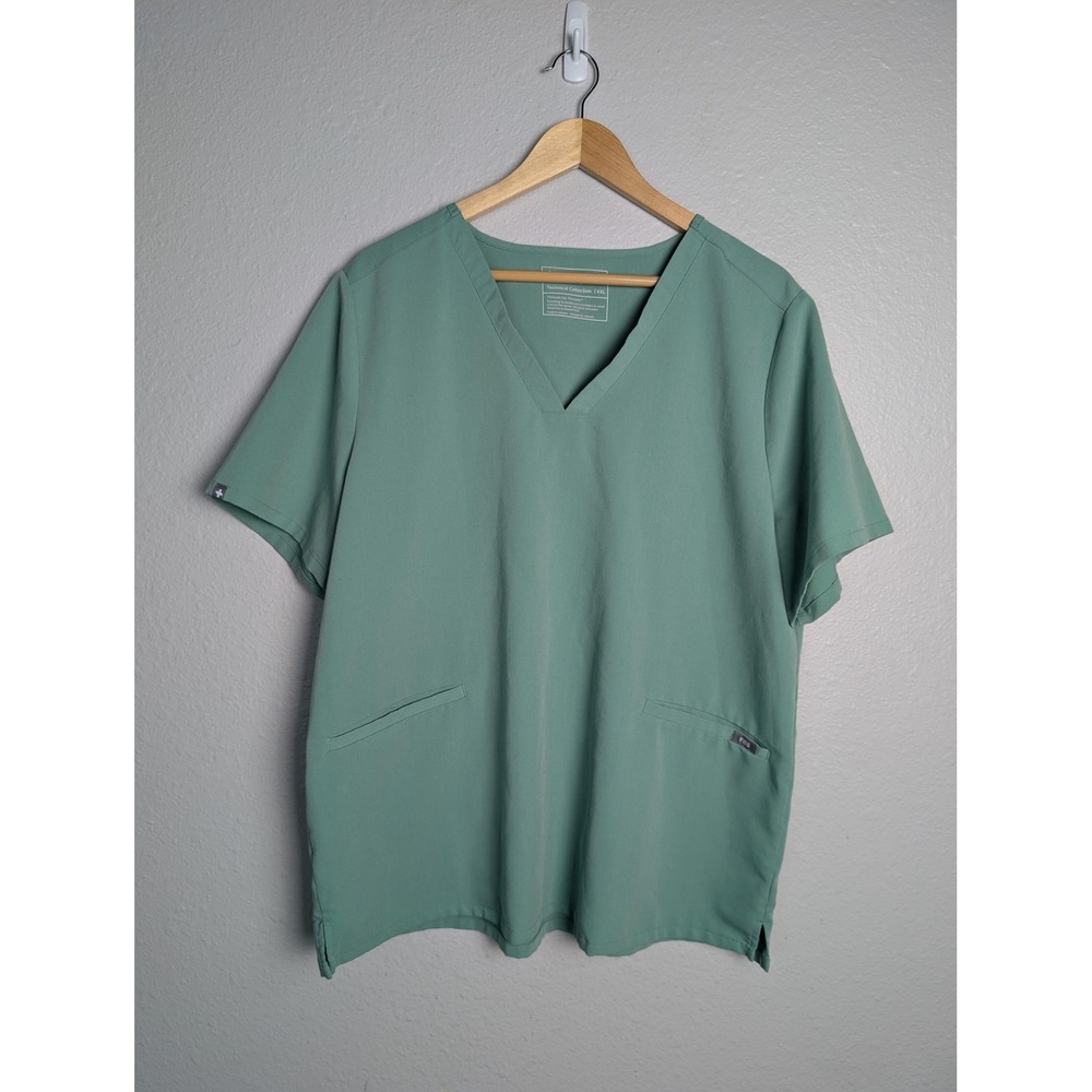 FIGS Scrub Shirt Mens 2XL Green V Neck Technical Collection Top Stretch Pockets